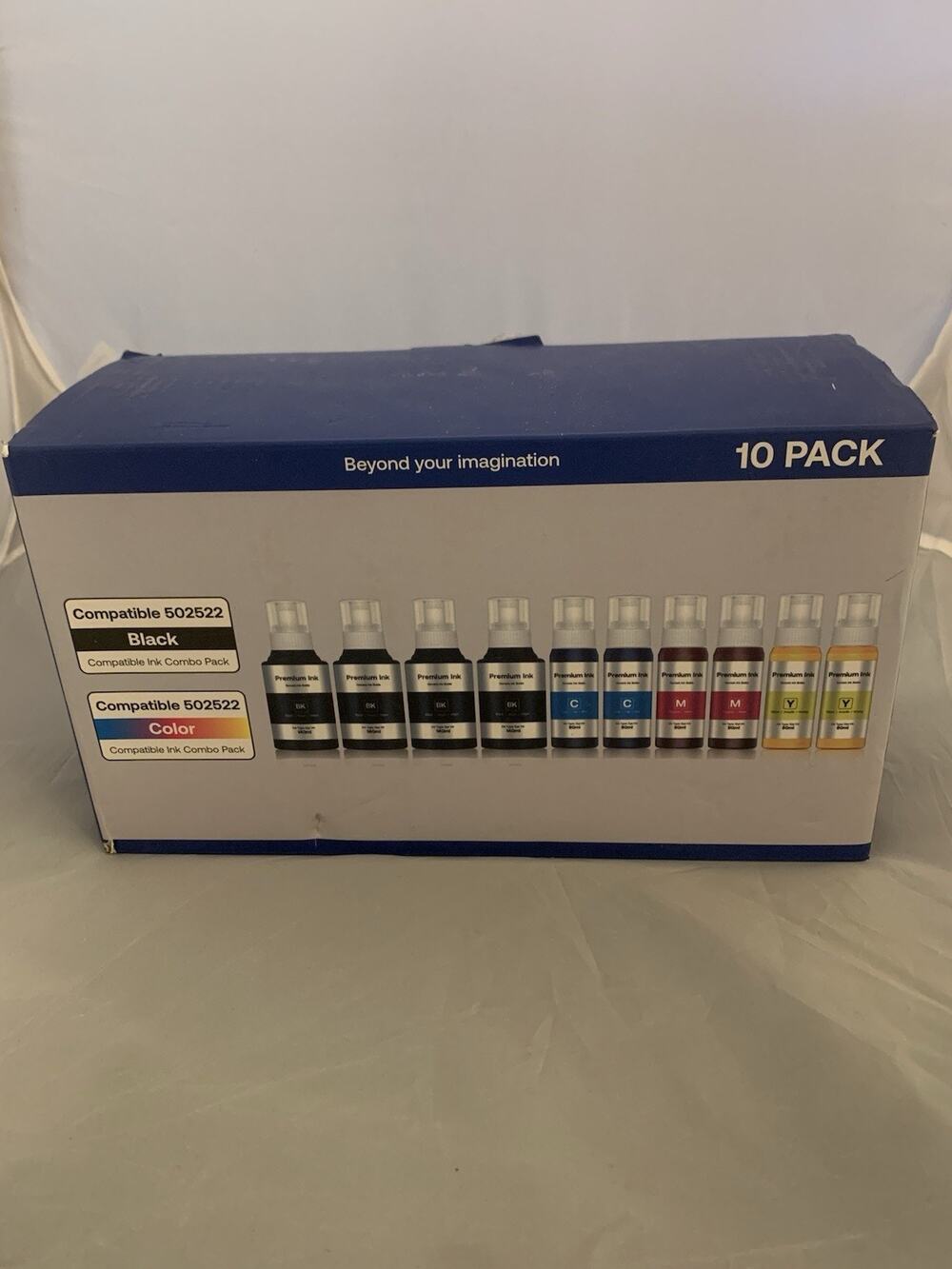 Premium Ink Combo Pack 10 Bottles Black& Color Compatible 502522 Open Box